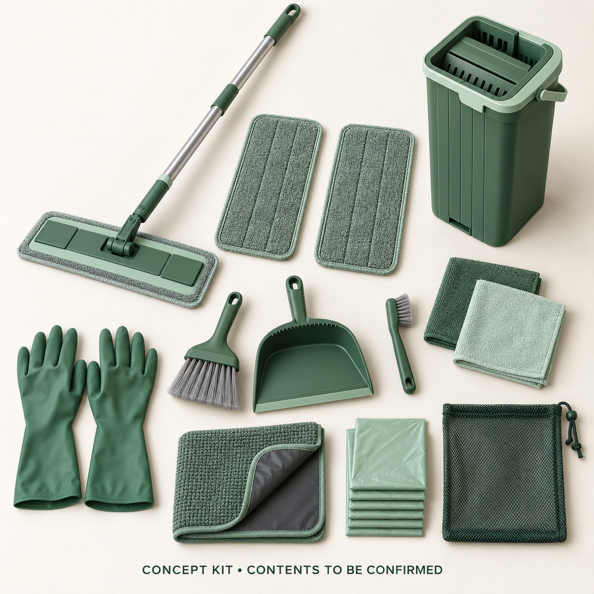 Concept layout of Floor & Skirting — Full Workflow Tool Kit; exact supplier variants and packed contents to be confirmed.