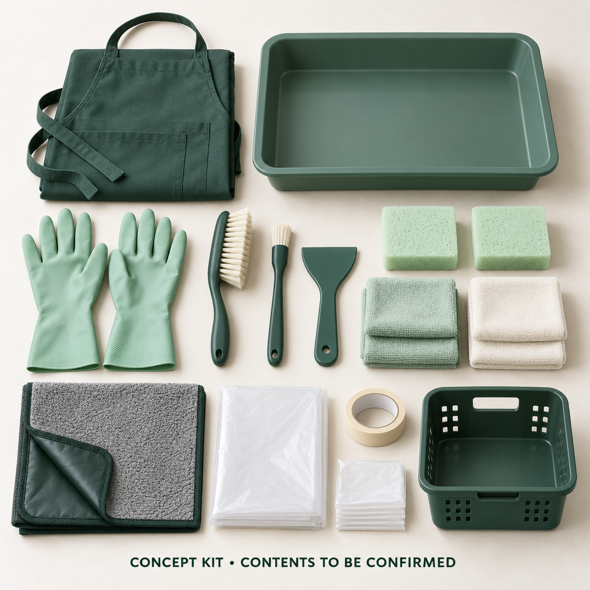 Concept layout of Stove & Extractor — Full Workflow Tool Kit; exact supplier variants and packed contents to be confirmed.