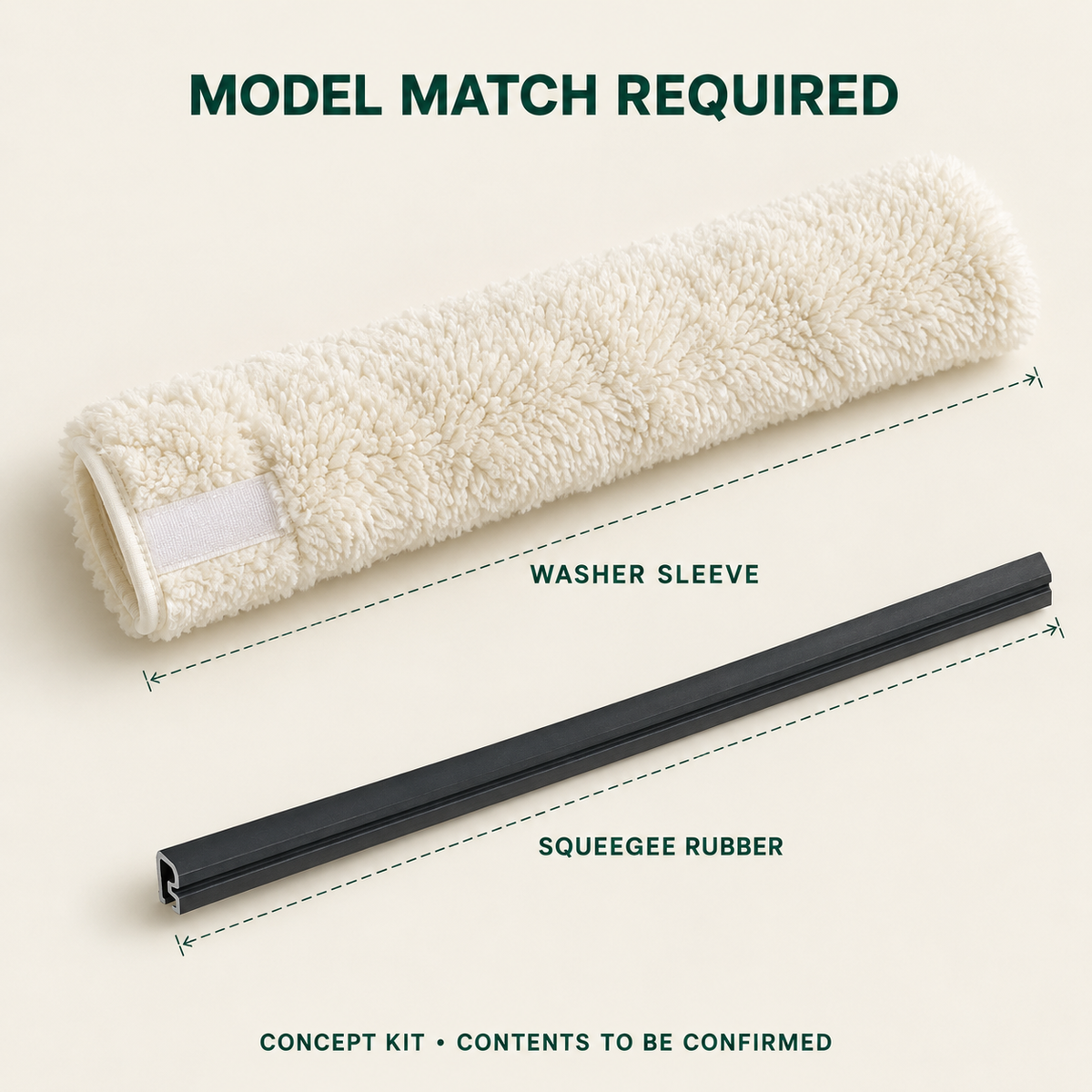 Concept layout of Window Washer Sleeve / Squeegee Refill; exact supplier variants and packed contents to be confirmed.